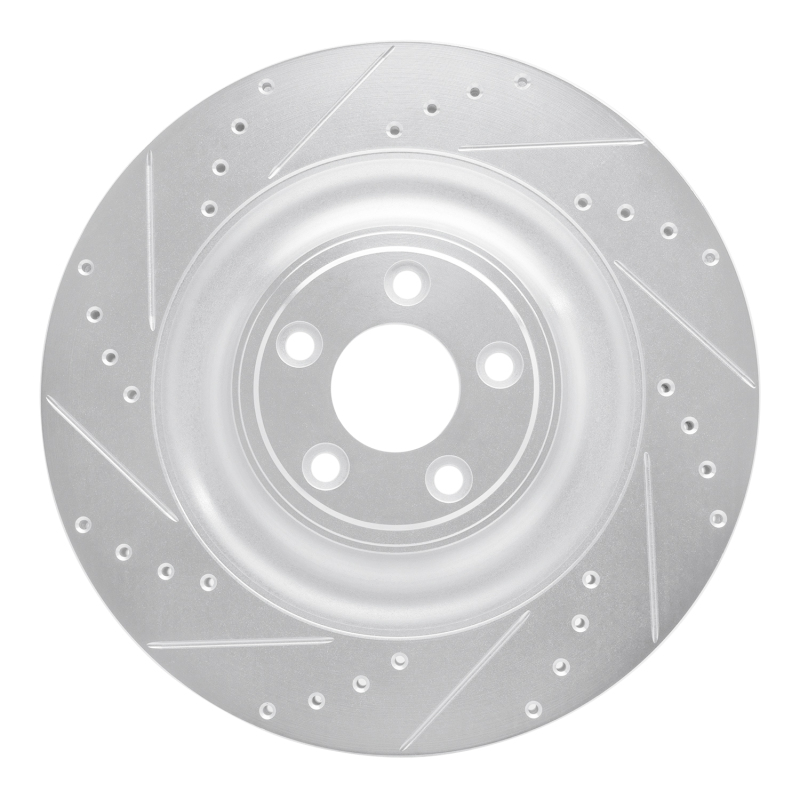 Jaguar XFR Brake Rotor (1) - Rear Left - R1 Concepts - Drilled & Slotted - Silver - `10-`24